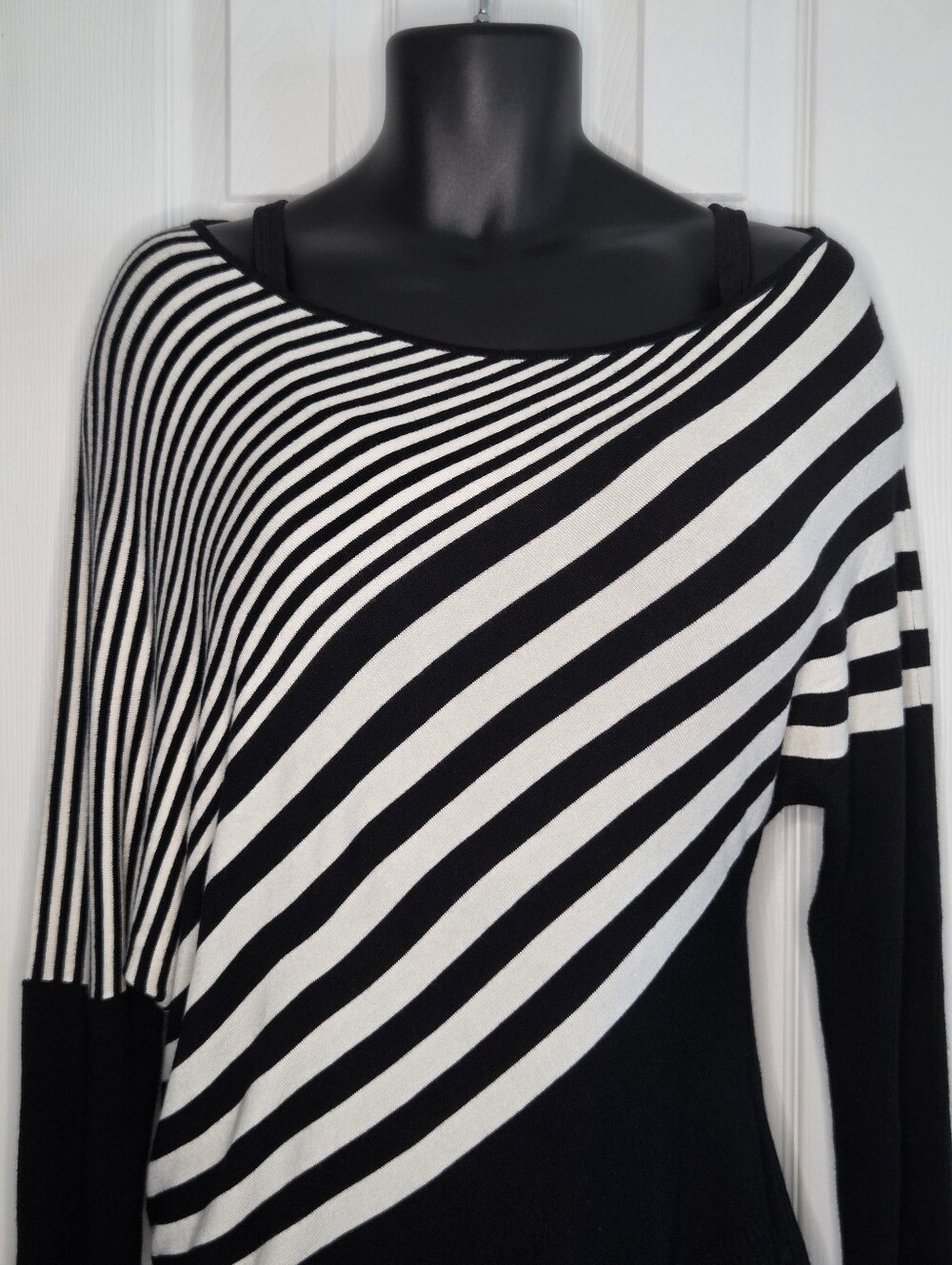 The Limited Black and White Asymmetrical Striped Sweater - Picture 3 of 4
